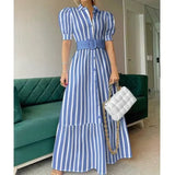 and American women's white puff sleeve shirt dress-with