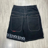 Selling Popular Style Y2K Hip Hop Original Dormitory Gothic Style Funny Style Printed Denim Shorts For Men-Outfit