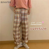Pants Women Thick Fall Plus Size 4XL Chic Trendy Harajuku Plaid Teens High Waist Trouser Simple Korean Couples