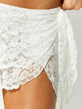 Women Summer Lace Floral Skirts Casual Irregular Hem Split Lace-up Mini Skirts Beach Club Streetwear Aesthetic 2024-Outfit