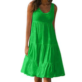 Casual Sleeveless O Neck Ruffles Mini Dress Elegant Solid Beach Dress Oversized Loose Dress 2021 Summer