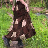 Gothic Patchwork Velvet Maxi Skirt Women Dark Academia High Waist Skirts Grunge Basic Casual Ladies Streetwear