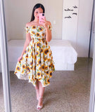 Fashion Off Shoulder Flower Dress Elegant Slash Neck Short Sleeve Flower Print Elastic Irregular Dress