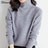 Thick Winter Sweater Women Turtleneck Pullovers Elegant Soft Basic Gray Knitted Jumpers Autumn Women's Turtleneck