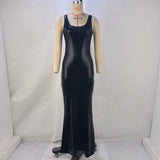 Toloer Women's Wear 2024 Winter New Fashion U-Neck Solid Color Slit Vest Dress-Outfit