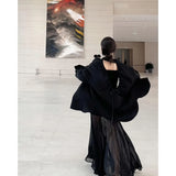 Feel-Dew Back Drawstring Long-Sleeved Sunscreen Shirt Mesh Splicing Sling Long Skirt Two