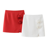 Spring Flower Decorated Collar Mini Half Skirt Suit-Outfit