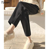 Black White Women Pants Autumn Winter Warm Corduroy Loose Slim Straight Harem Pants Female Korean Style Capris