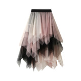 And Autumn New Color Mesh Yarn Multi-Layer Irregular Tight Waist Medium Skirt Half Skirt