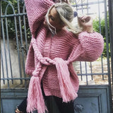 handmade Women cardigan knitted sweater v neck solid beige gray pink loose long sleeve casual outwear autumn winter