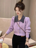 Purple Sweater Is Worn By Gentle Breeze In Autumn And Winter. The New Style Design Feels Foreign Style And Fashionable Short Style Knitted Cardigan.-Outfit