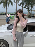 Spring Summer Korean Fashion Sun Protection Smock Sexy Solid Color Knitted Cardigan Sweater Thin Casual Open