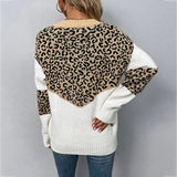 New Autumn Casual Woman Oversized Sweaters Winter Long Sleeve Knitted Jumper Sweater Women V-neck Leopard Print