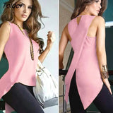 Summer Sexy Sleeveless Back Cross Irregular Slim TShirt Female Tops Tees Black Women T-shirt High