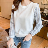 style Women's shirts Casual Tshirt Tops patchwork T Shirt Basic bottoming shirts Ladies o-neck Long Sleeve Tee