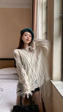 Y2k Korean Version Lazy Style Knitting Pullover Hole Tassel A Long Sweater Vintage Hollow Out Fashion Sueters De