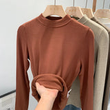 Pat Small Standing Collar Bottomed Blouse Women's Autumn And Winter Thread Foreign Style New Elastic Soft Waxy Pro-Skin Grinding Coat-Outfit
