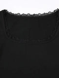 sleeve crop top with square neckline and lace