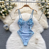 Summer Lace Strap Bodysuits Women Sleeveless Transparent Sexy Rompers Ladies Inside Wear Backless Floral
