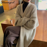 Faux Mink Cardigan For Women Winter Bat Sleeve Knitted Jackets Loose Women's Coat Winter Clothes Long Cardigans