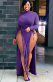 Plus Size Sexy High-Neck Long Sleeve Wasit Tie Slit Long