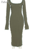 Green Round Neck Long Sleeve Bodycon Midi Dresses for Women 2023 Autumn Sexy Streetwear Fashion Party Club