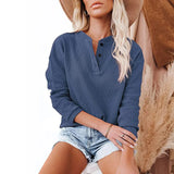 Solid Women T Shirt Top Casual Button O-Neck Long Sleeve Tee Tops Ladies Fashion Loose Design Tee Pullover