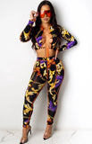 Party Sexy Print Lace-Up Tight Cropped Top and Pants