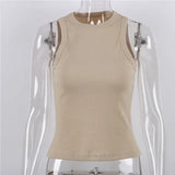 Tops Women Yellow Casual Vest Sleeveless Camis Shoulder Women's Tank Top Ribbed Knitted Tops Summer Woman Shirts Tank Top-Outfit