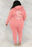 Plus Size Sportwear Zipper Backside Print Long Sleeve Hoodies And Pant 2 Piece