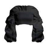 Vintage Ruffles Women Blouse Slash Neck Lantern Long Sleeve Short Shirt Female Fashion Clothing 2020