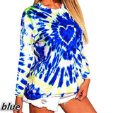 Tie-Dye Heart Print T-shirt Creative Casual O-Neck Long Sleeve Clothes Autumn 5XL Large Size Ladies Loose
