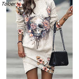 Women Dress Autumn Winter Turtleneck Long Sleeve Casual Loose Print Dress 2023 Fashion Elegant Office Lady Dresses Robe