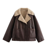 Fall Fashion Collar Three-Color Fur Integrated Long-Sleeved Jacket Women's