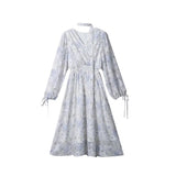 Summer Basic Long Dress Long Sleeve V-Neck Floral Printed Retro Vintage A-Line Women Dresses Chic Korea Fashion