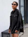 Leather Button Up Long Jacket with