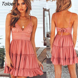 Women White Lace Halter Dress Sexy Backless Beach Dresses 2022 Fashion Sleeveless Spaghetti Strap Casual Mini