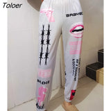 Graphic Hip Hop Pants Streetwear Women Sweatpants 2021 Summer Casual Joggers Trousers Female High Waist Loose Bottom