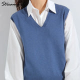 Knitted Vests For Women Spring 2022 Sleeveless Sweaters V Neck Casual Loose Vest Vintage Woman Knittrd Women Vest
