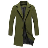 Autumn Winter Men Wool Blends Jacket Medium-Length Slim Single-Breasted Men Casual Trench Coat Solid Color Coat