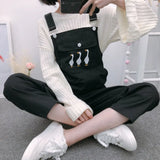 Women Popular Strap Playsuits Students Korean Style Womens New BF Slim Cartoon Kawaii Pocket Ankle-Length Leisure