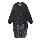 Loose Fit Black Mesh Irregular Ribbon Big Size Jacket New Lapel Long Sleeve Women Coat Fashion Spring Autumn 2023