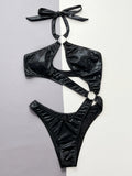 Toloer Swimwear Sexy Black Serpentine Pit Bikini D565W-Outfit