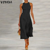 Party Jumpsuits 2021 VONDA Female Wide Leg Pants Casual Sleeveless Calf-Length Pants Zipper Rompers Femme