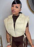 Sleeveless Strings Hoody Padded Vest