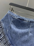 2023 Summer New Women's Skirt Solid Color High Waist Irregular Tassel Denim Skirt Versatile Fashion Female Tide