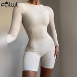 Long Sleeve Rompers Womens Jumpsuit Female One Piece Outfit Ribbed Black White Short Bodycon Jumpsuit Women Playsuit