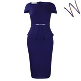 Women's 2025 Short-Sleeved Square Collar Solid-Colored High-Waisted Lotus-Leaf-Side-Side OL Pencil Skirt African
