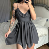 Patchwork Lace Cute Y2K Chiffon Dresses Women Square Collar Elegant Grunge Fairycore Clothes Ruffles Short A Line