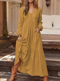 Button Cotton Linen Urban Leisure Retro Casual Long-sleeved Large Swing